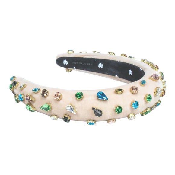 LELE SADOUGHI IVORY VELVET MULTICOLORED RHINESTONE ALICE HEADBAND