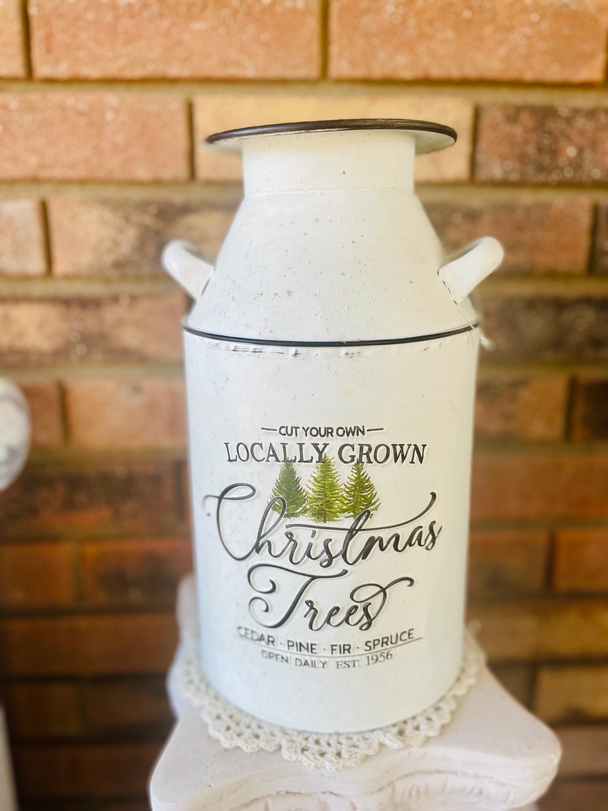 Locally Grown Christmas Trees Distressed Metal Milk Can