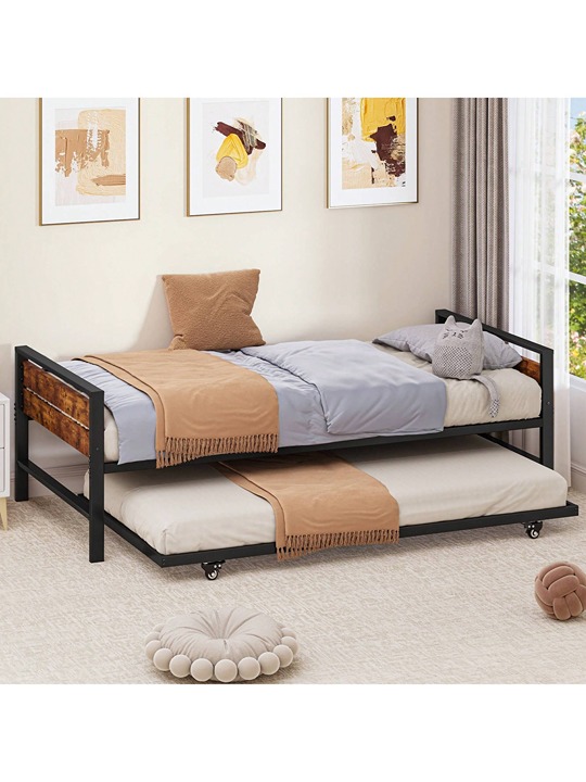 Twin Daybed With Pull Out Trundle/Steel Slat Support/Space Saving