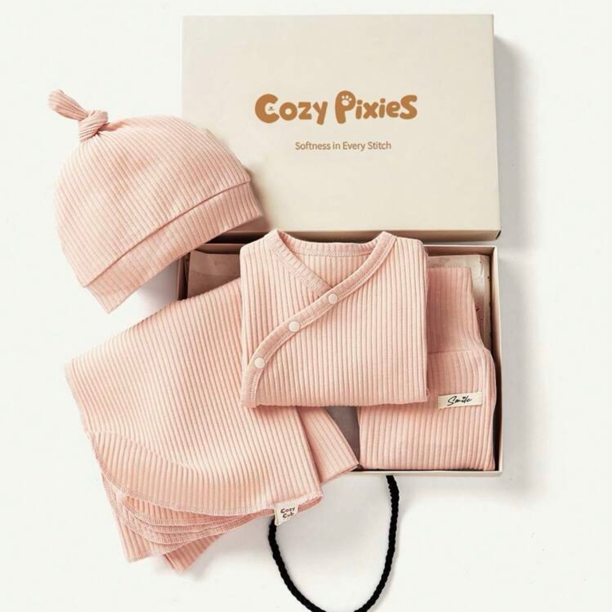 Cozy Pixies 4pcs Newborn Baby Knit Set – Pink (PICK SIZE)