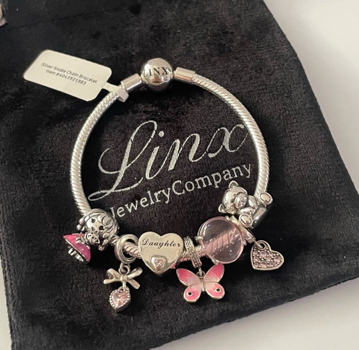 Linx Snake Chain Bracelet with Daughter Themed Charms 925 sterling silver