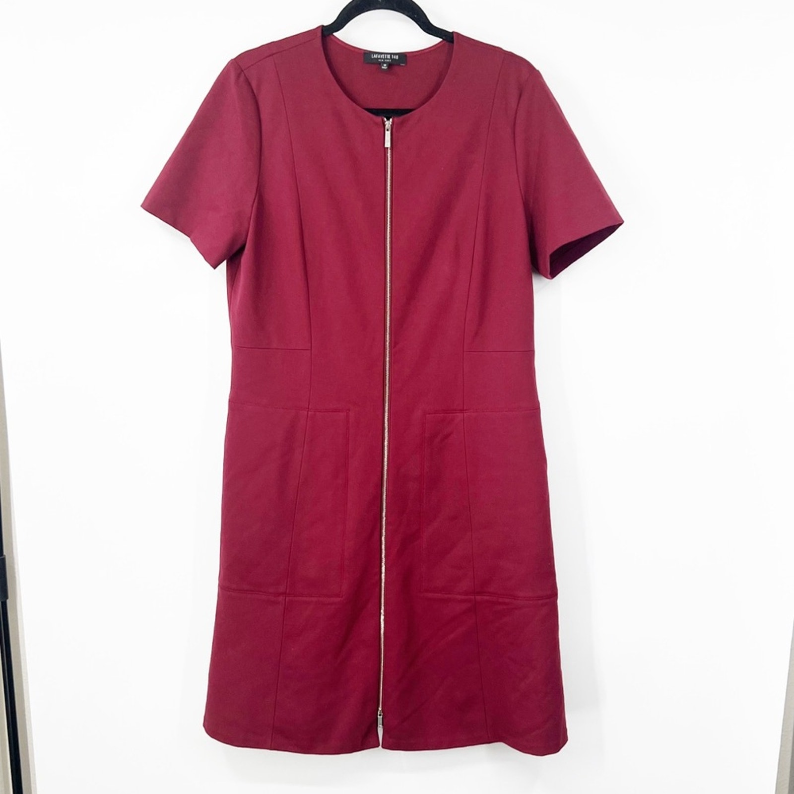 Lafayette 148 New York Sonya Dress in Brandywine Stretch Ponte Zip Front