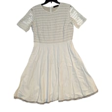 Piazza Sempione Ivory Textured Knit Bodice Flared Dress Made In Italy Size 48