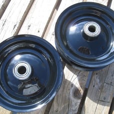 Two (2) 8 x 2-1/2 Free Rolling Rims 1 Ball Bearing Hub Wheelbarrow Go Cart USED