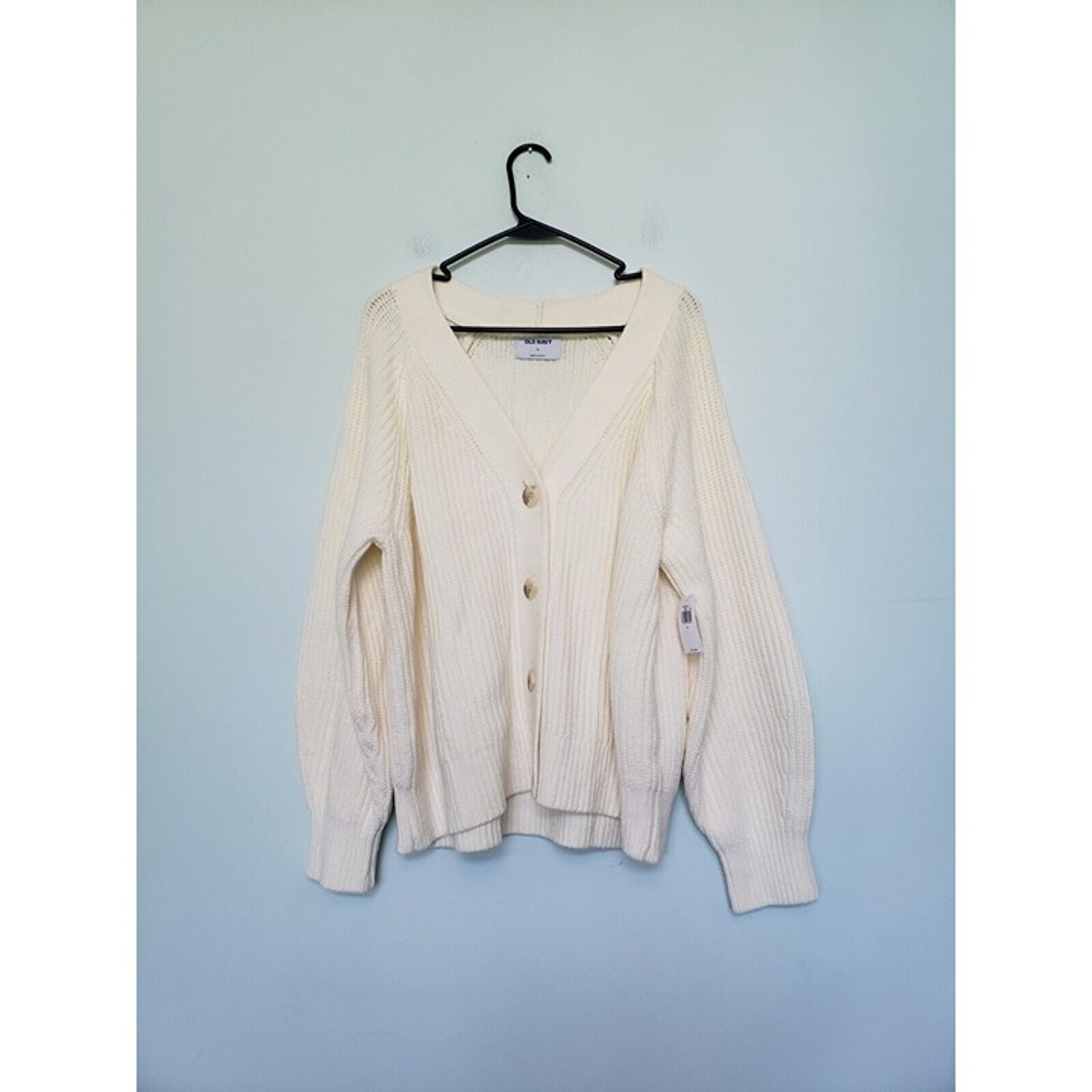 Old Navy Womens XL Cardigan Cream Wool Blend Button Chunky V Neck Grandpa NWT