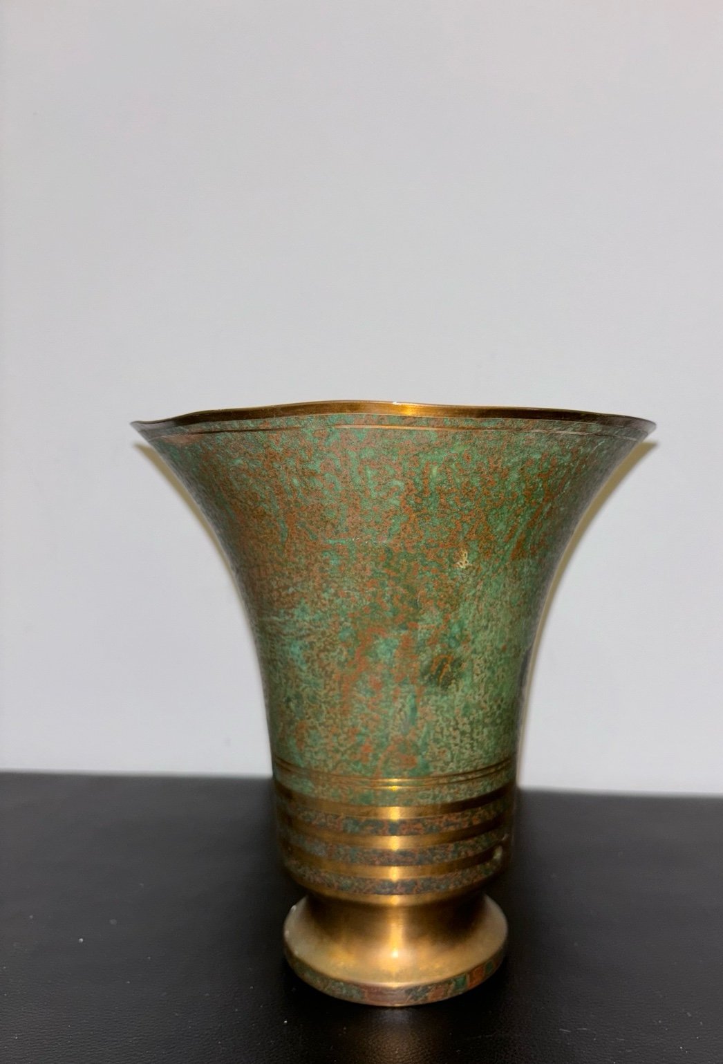 CARL SORENSEN Verdigris Antique Bronze Vase 7.5' Art Deco *signed