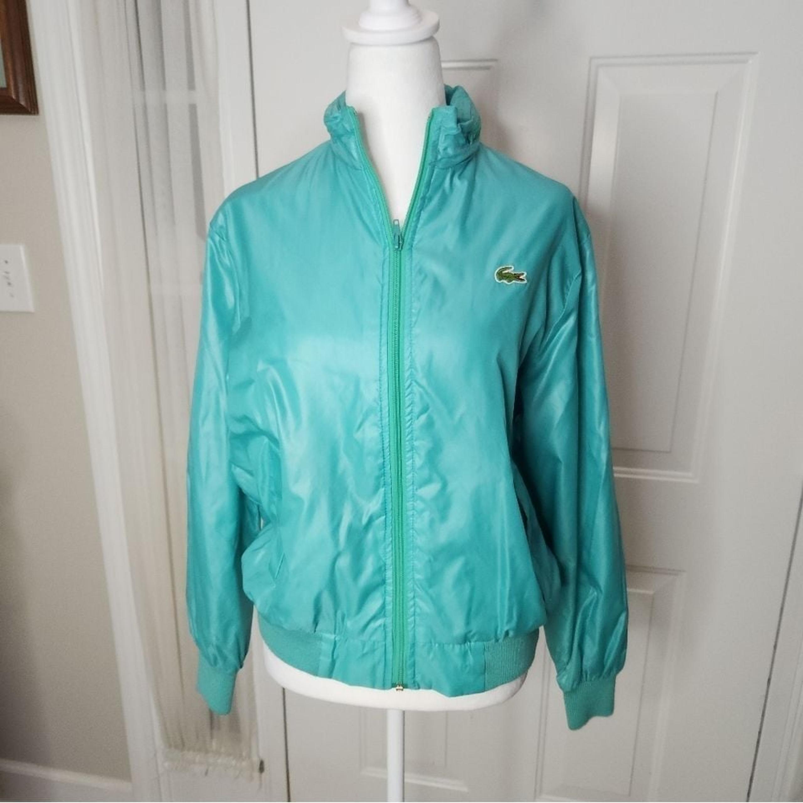 Women's Vintage Bright Green LACOSTE Hooded Windbreaker Size Small