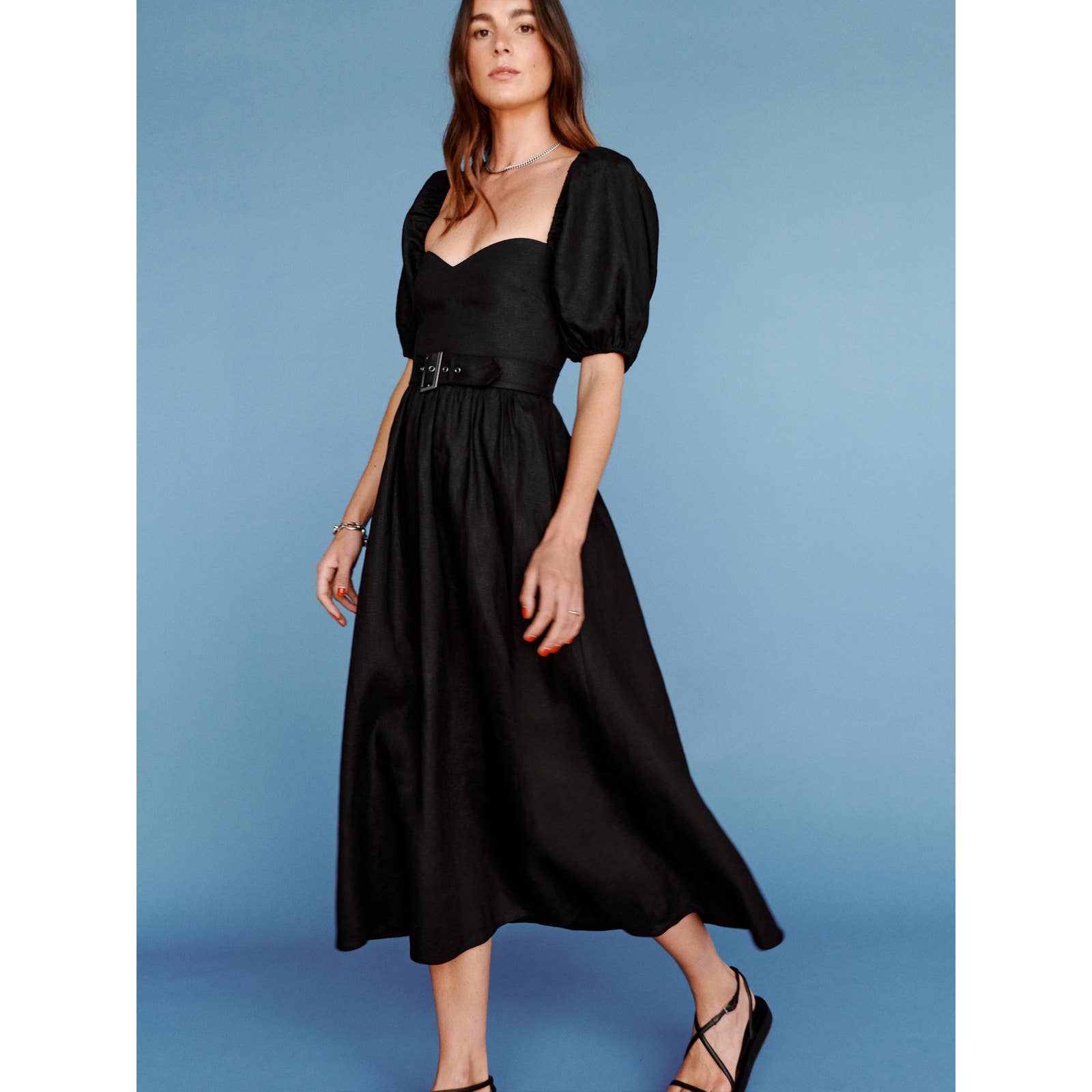 Reformation Tien Linen Midi Dress in Black 4