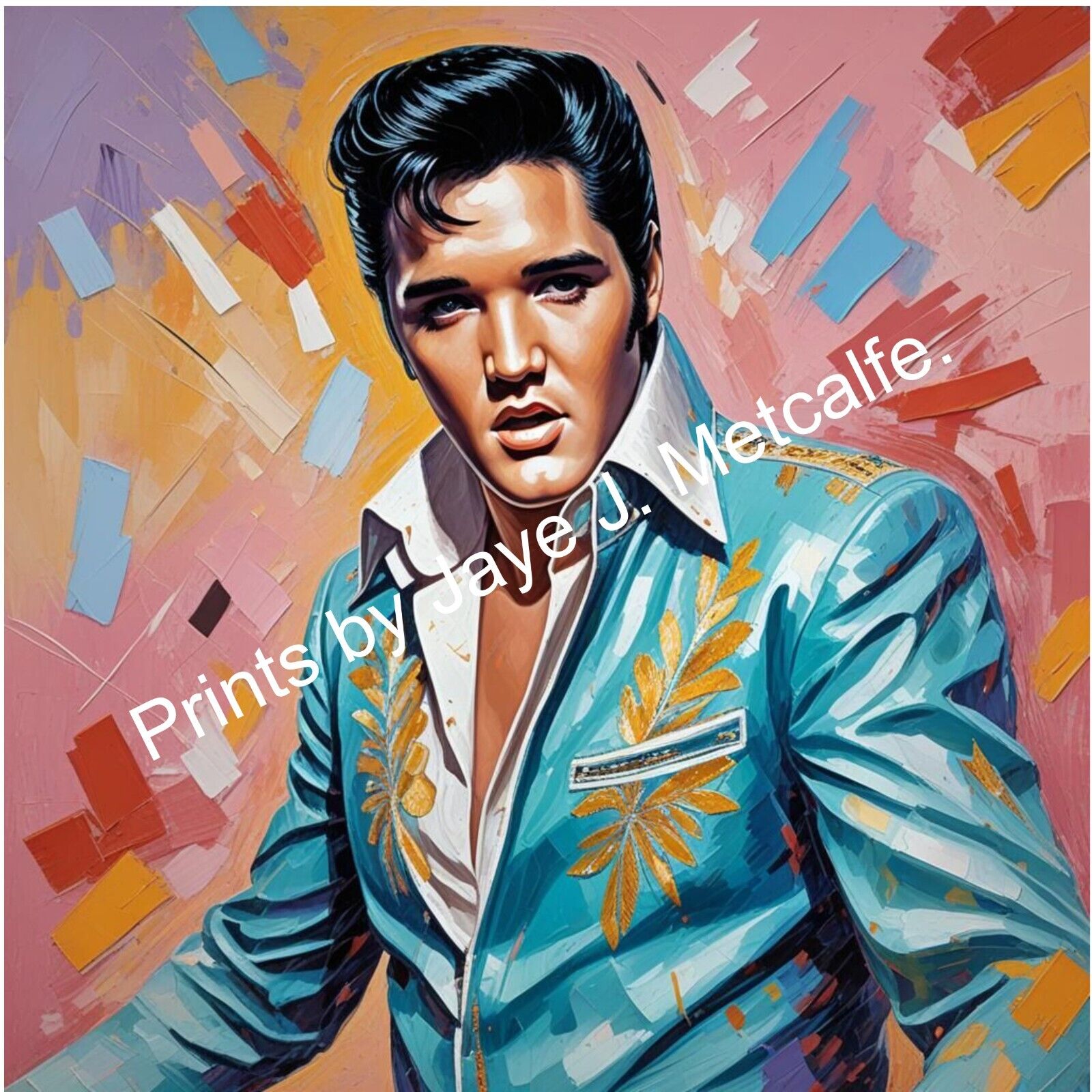 Vintage Elvis Aaron Presley Print Framed in a 8X8