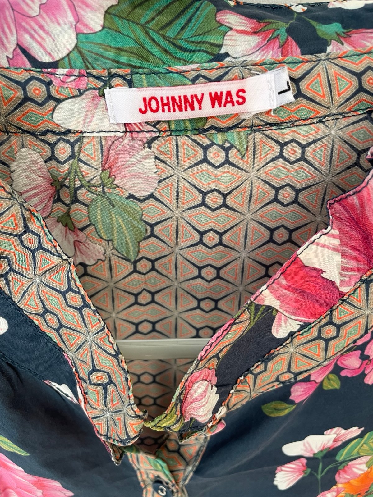Johnny Was Jenna silk blouse floral tunic large high low hem