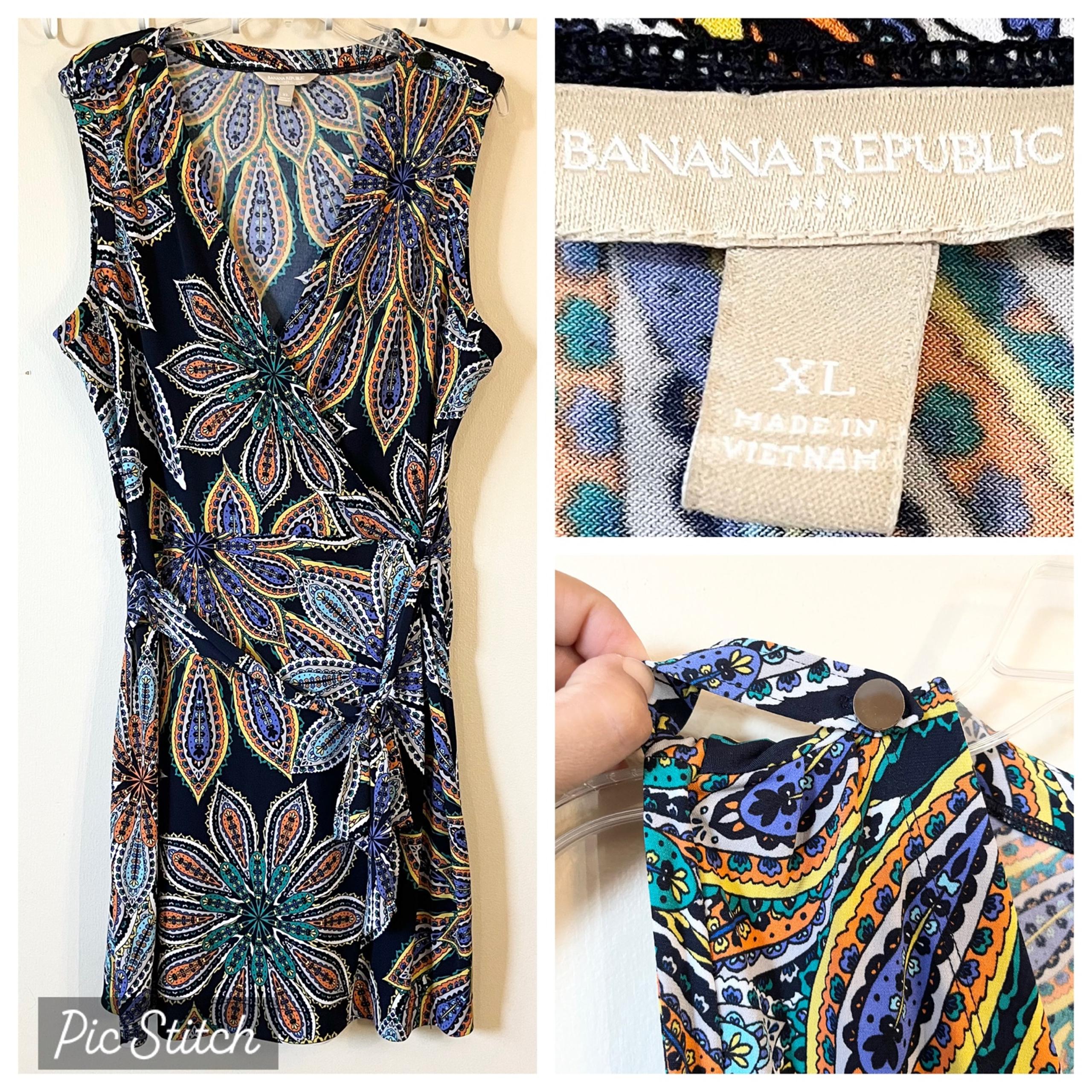 Banana Republic XL dress multicolor paisley stretch sleeveless tie belt boho