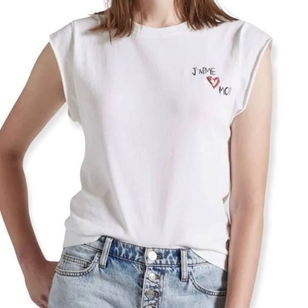 CURRENT/ELLIOTT The Jack Rose White MuscleTee Embroidered Size 0