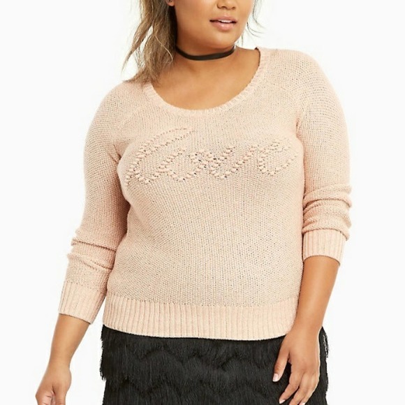 Torrid blush LOVE knit long sleeve mid weight sweater size 0 (large)