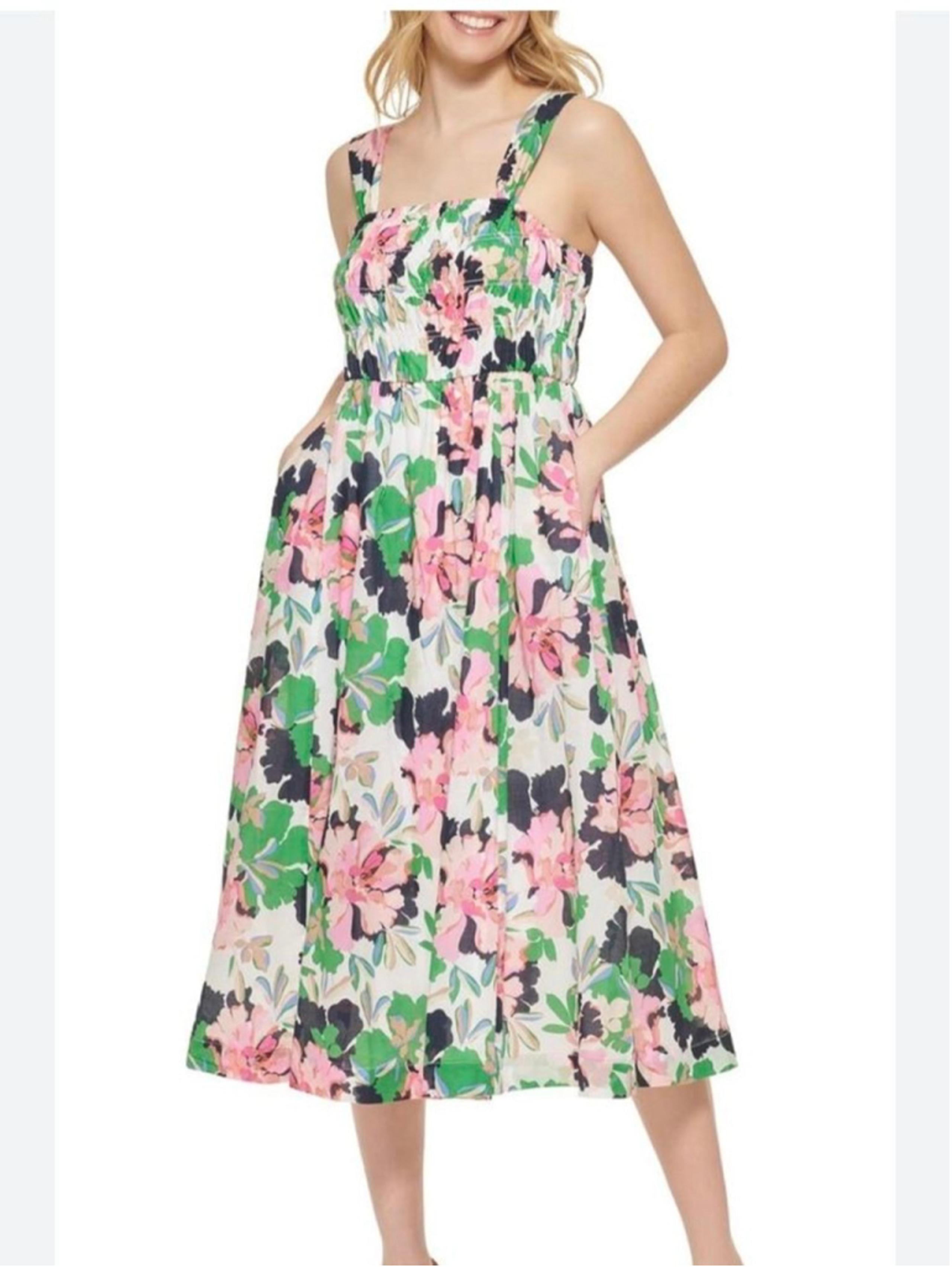 Tommy Hilfiger sz 14 smocked Floral Midi bloomcore coquette 100% cotton Dress