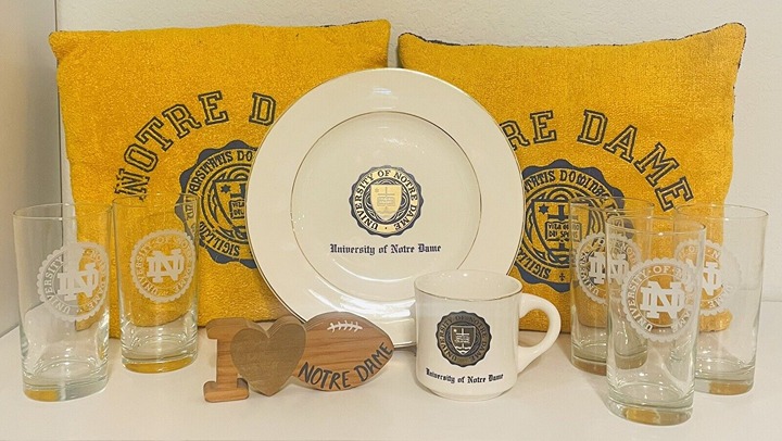 I Love Notre Dame - Pillows - Plate - Mug - Glasses - Sign - Gold & Blue - Irish