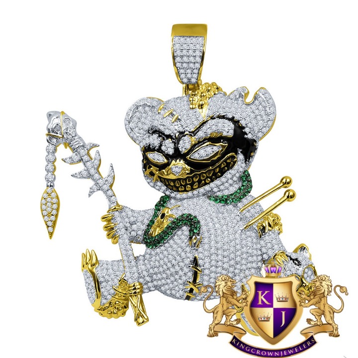 Men's 43+ Grams Real Silver Voodoo Teddy Bear Black Magic Pendent Charm Big 3''