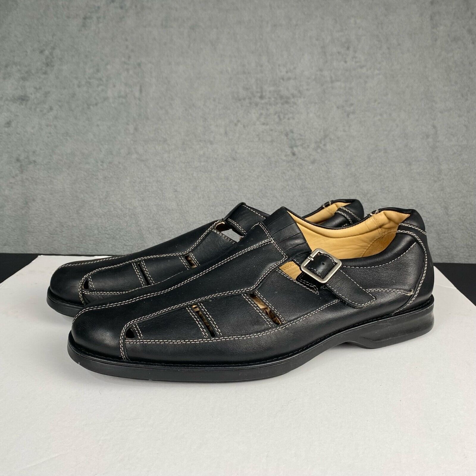 Johnston & Murphy Men's Size 12M Black Slip On Strapped Casual Shoes Leather