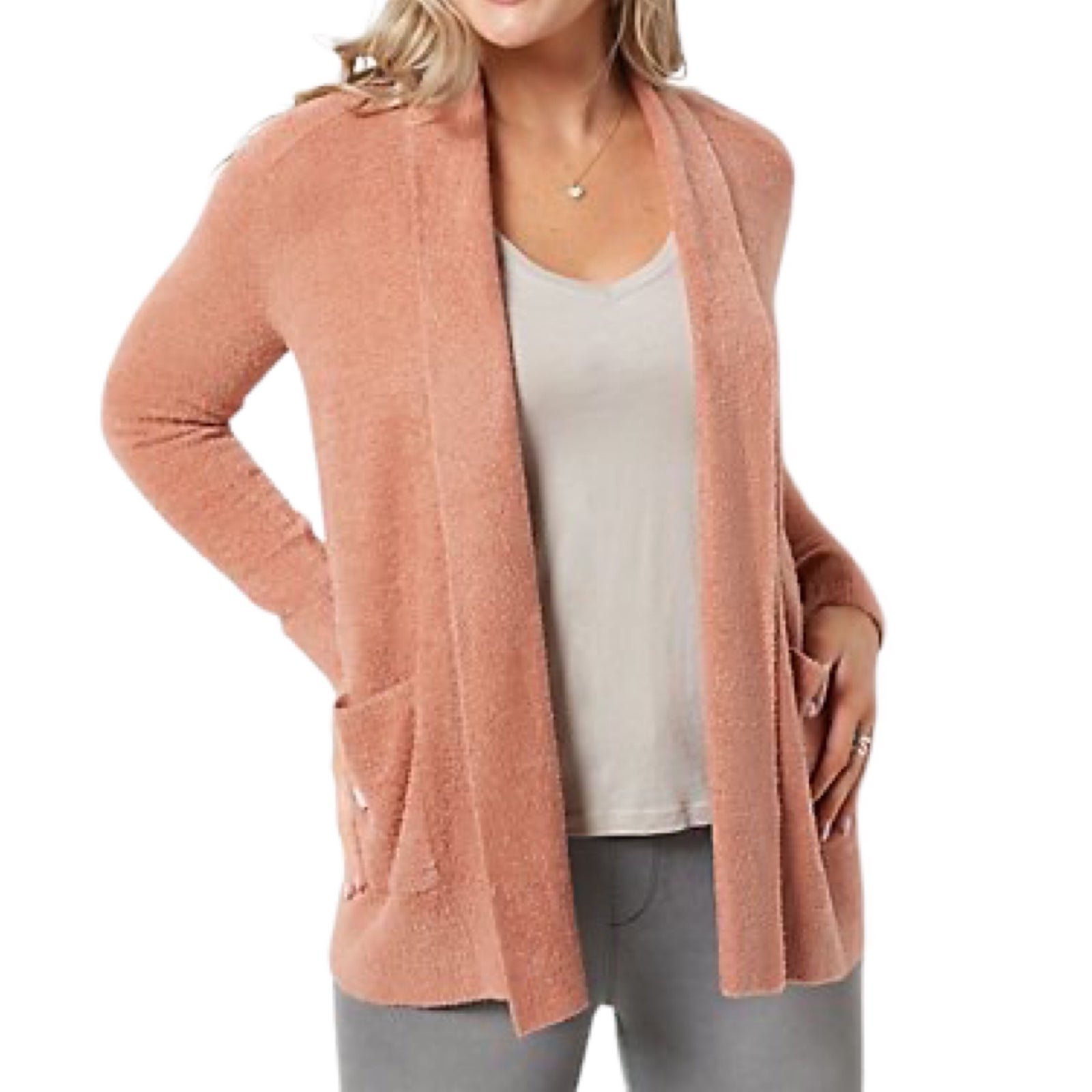 Barefoot Dreams CozyChic Lite Orange Open Front Cardigan