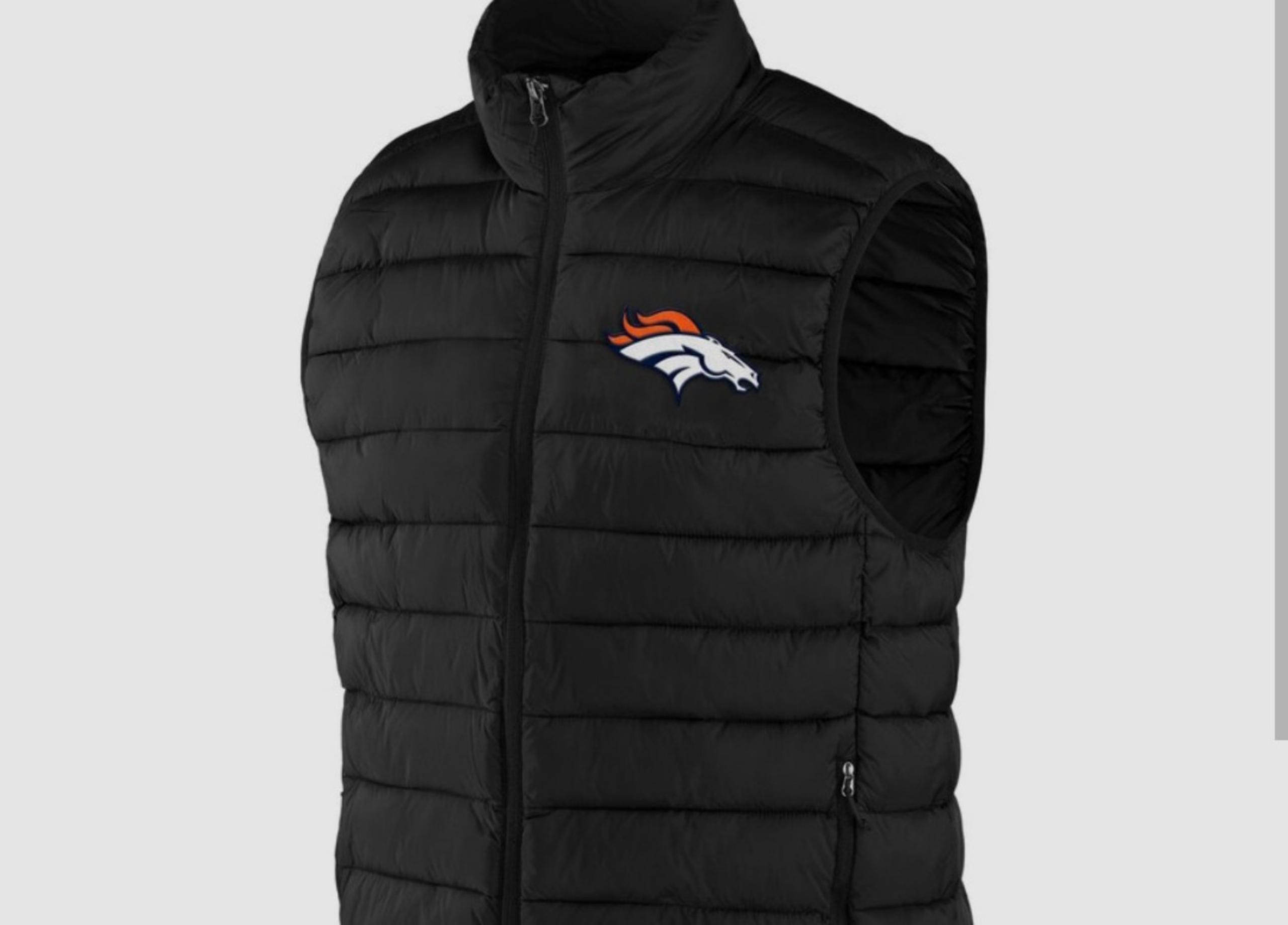Denver Broncos Full Zip Men's NFL Black Puffer Vest Jacket Coat New W Tags ...em