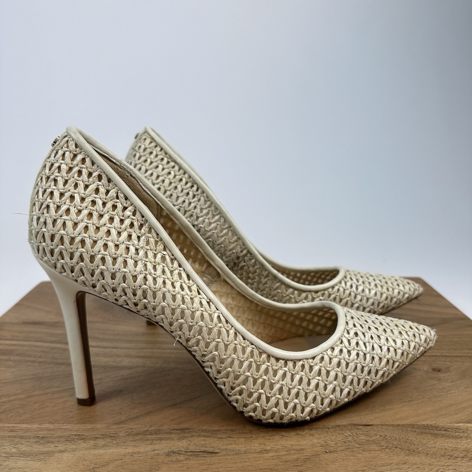 New Womens Sam Edelman Hazel Ivory Straw Pointed Toe Stiletto Heels Size 10.5 M