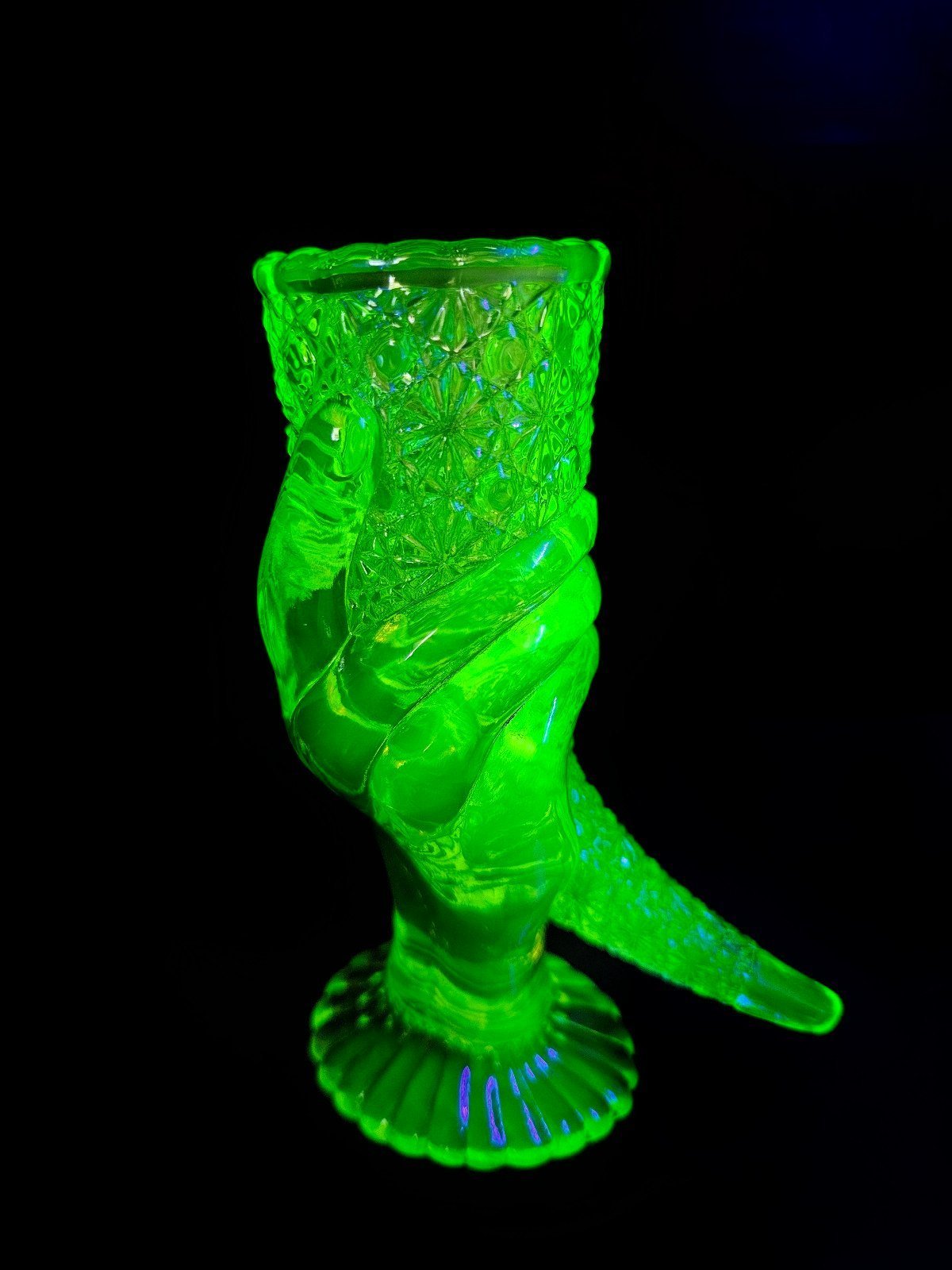 Antique 1886 George Duncan and Sons Uranium Glass Cornucopia Hand Vase