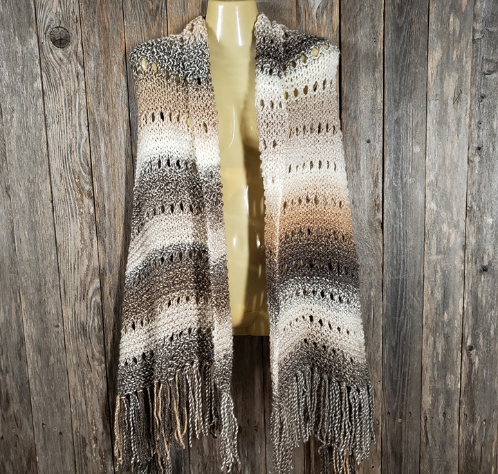 NEW Beige Tan Cream Ombre Knit Shawl Wrap Scarf Boho Hippie Knitted Handmade