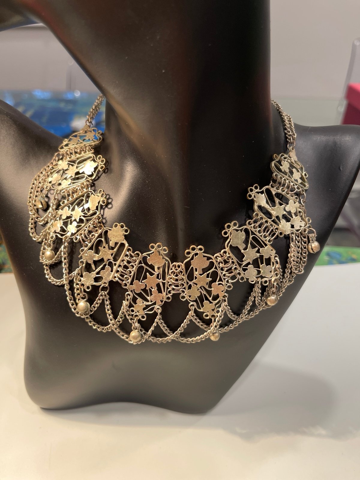 17in Vintage Silver-plated Filigree Statement Choker/Necklace