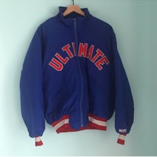 DeLONG Vintage Quilted Throwback Ultimate Patches Bomber Jacket XL USA Rare Blue