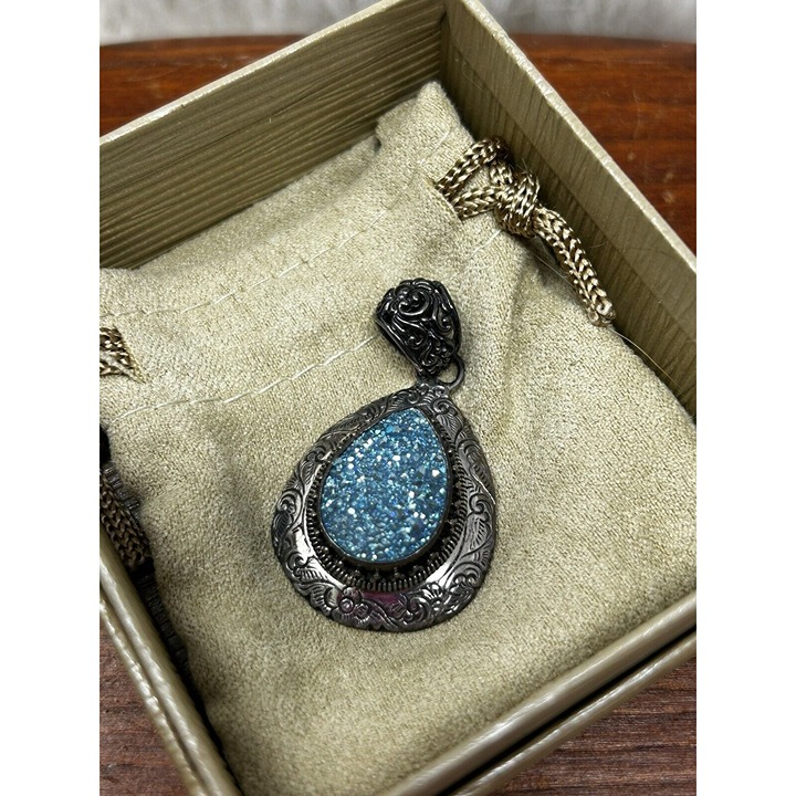 Sarda Artisan Collection Of Bali Paraiba Color Drusy Sterling Silver Pendant