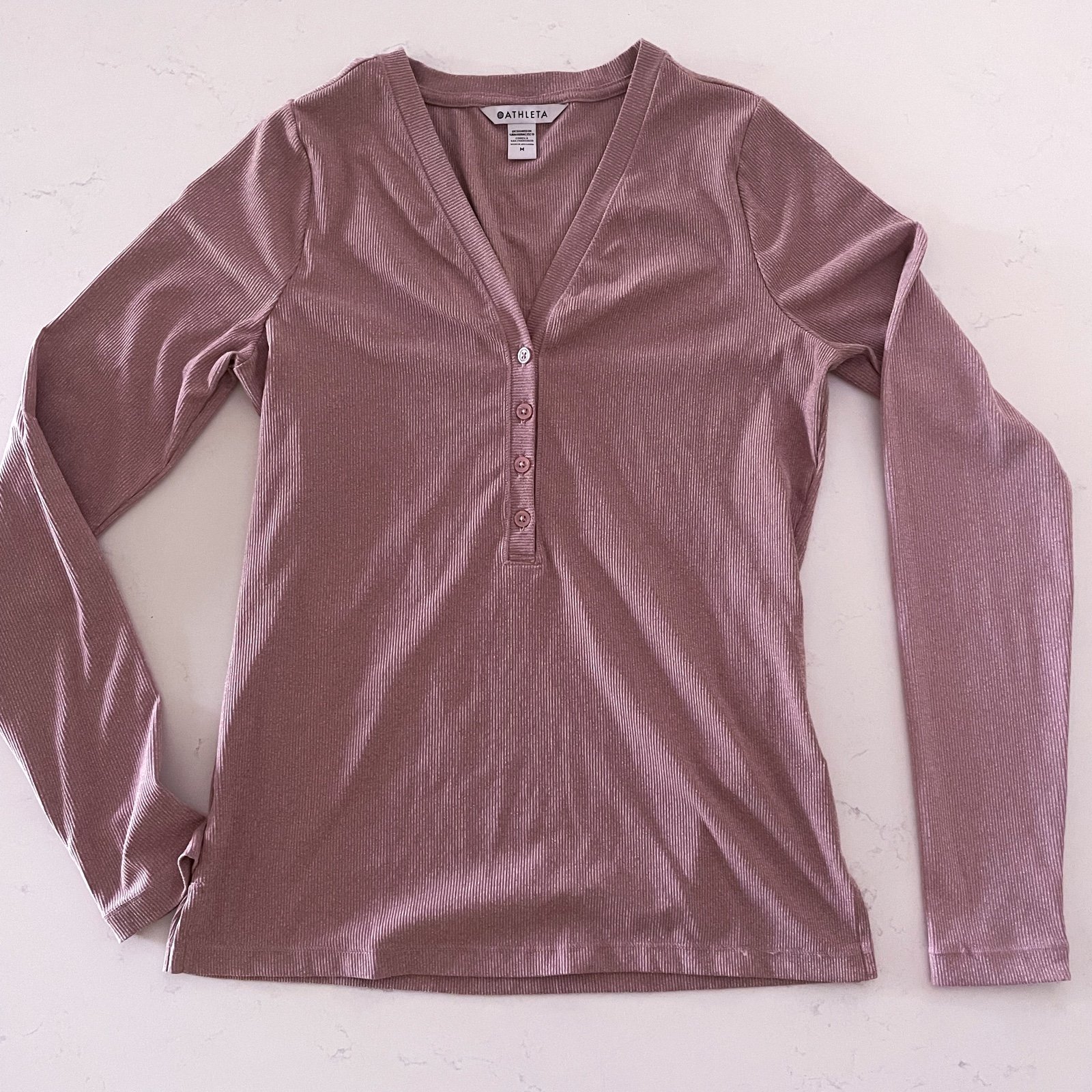 Athleta Uptempo Ribbed Henley Long Sleeve Tee Womens Size M