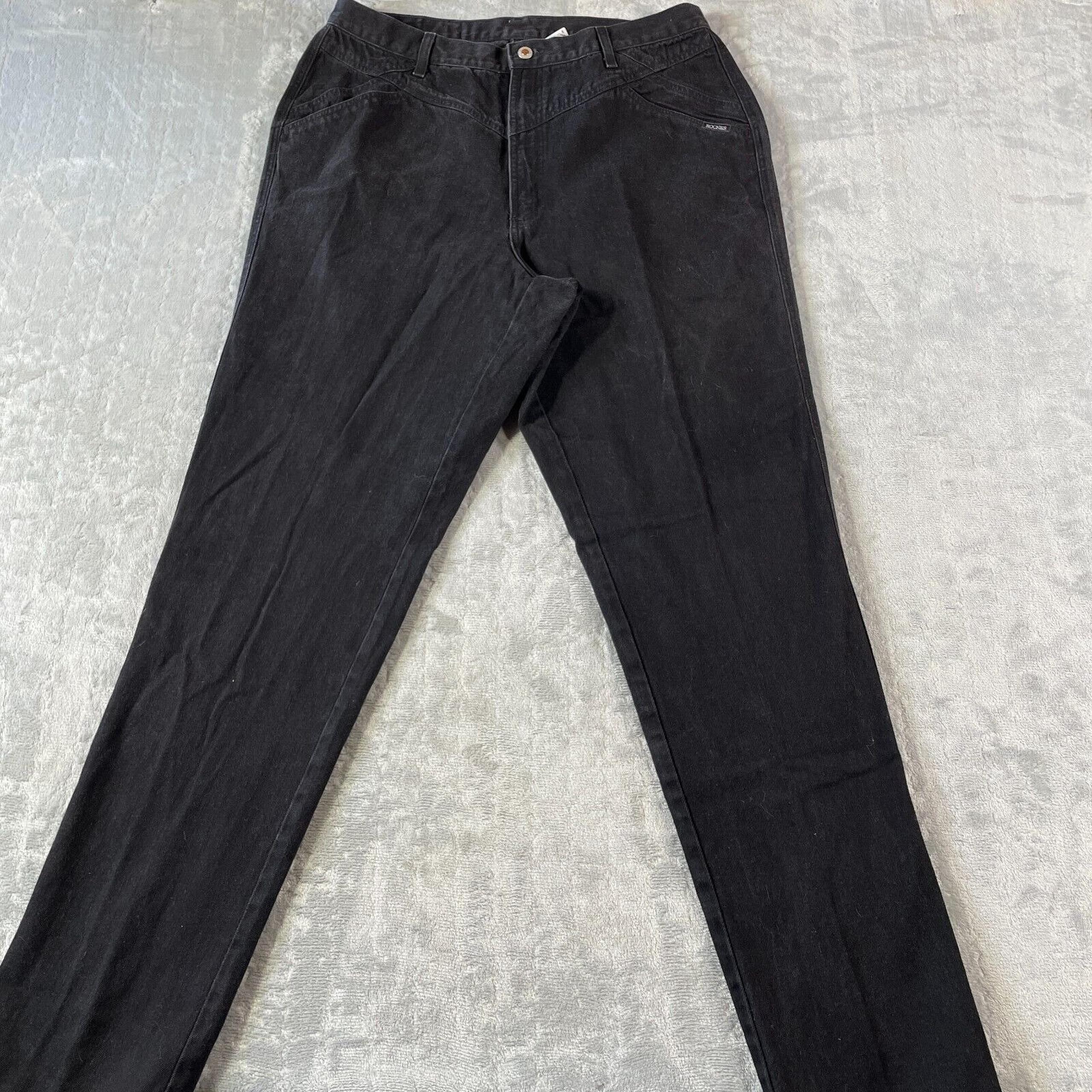 VTG Rockies Jeans Women Size 20W Black Bareback Tapered Western USA Denim 34x35