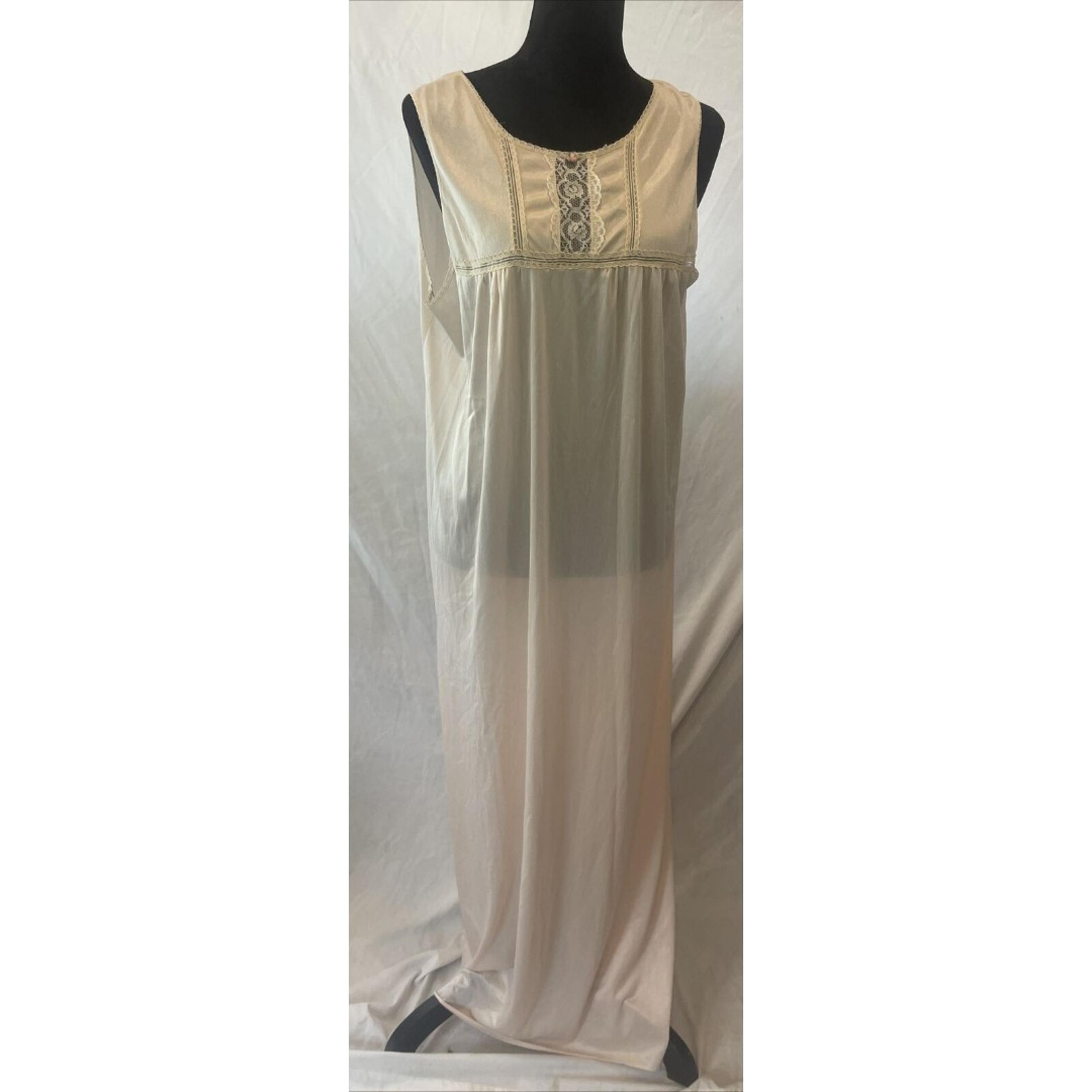 Vintage Diane von Furstenberg Prairie Nightgown Ivory Pink sleeveless long