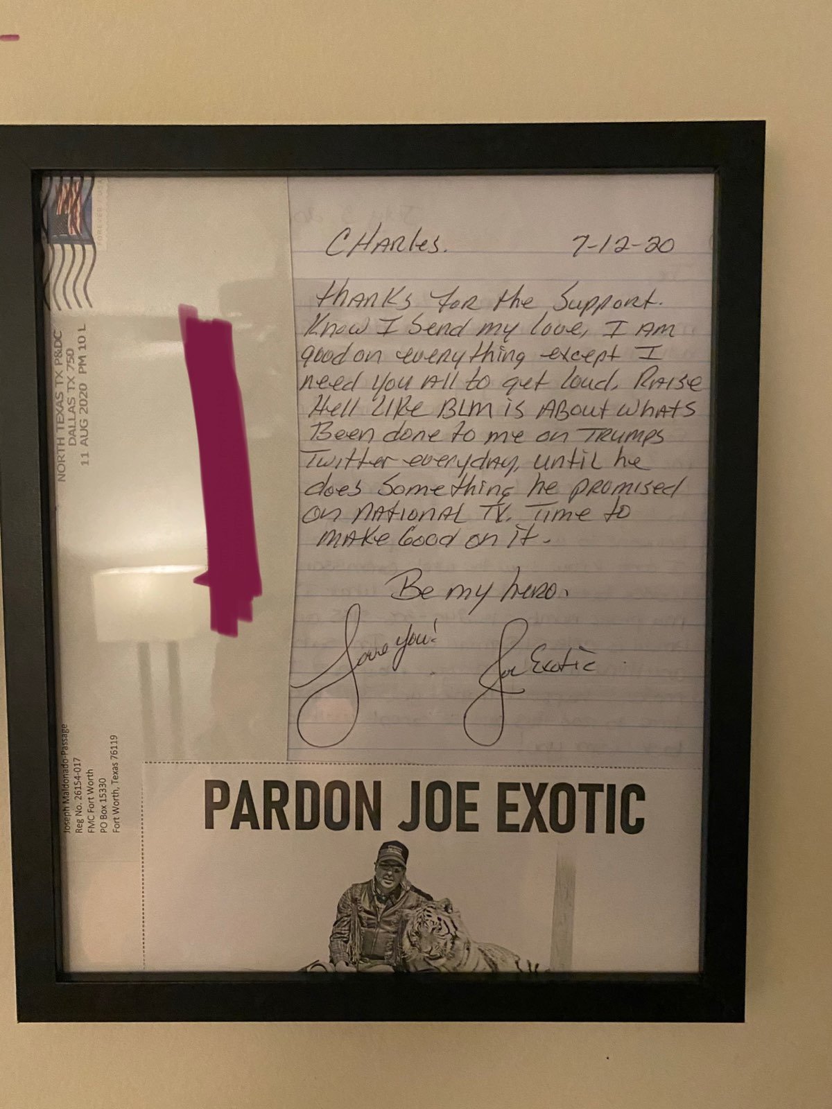 Authentic prison letter from Joe Exotic