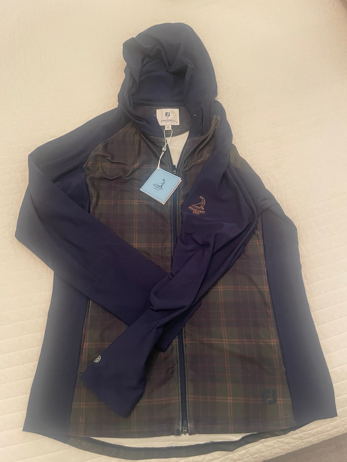 Pinehurst FootJoy Full Zip Hoodie Womens M Blue Green Tartan Plaid Thermo Golf