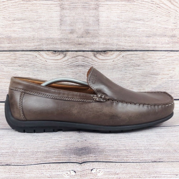 Ecco Mens Brown Leather Square Toe Slip On Casual Loafer Shoes Size US 13 EU 46