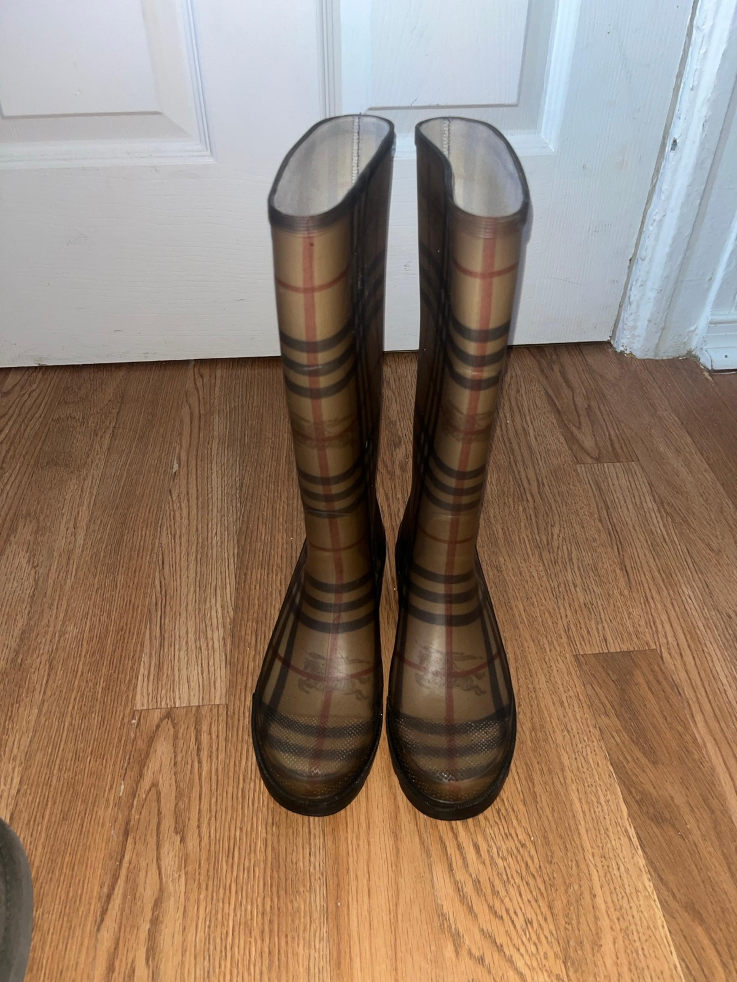 Burberry Plaid Print with Logo Rubber Rain Boots Mud Boots