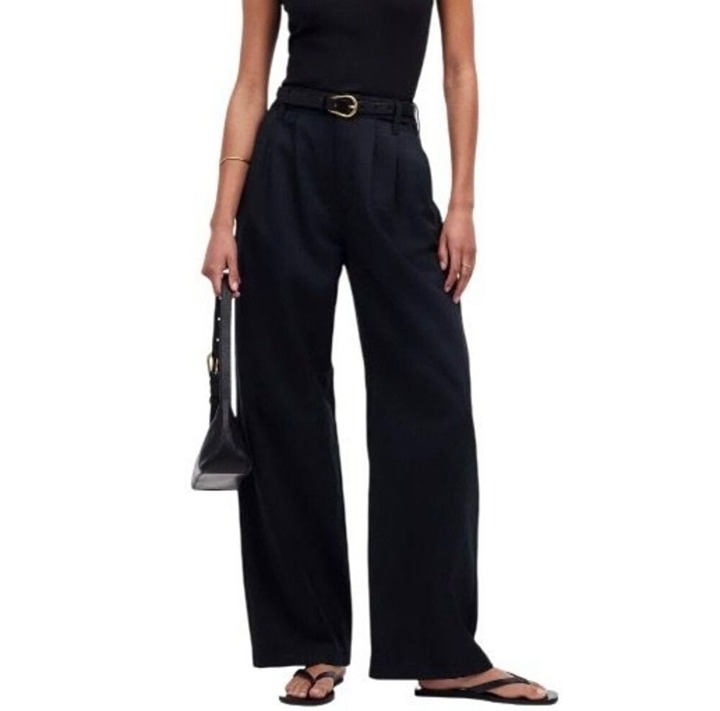 Madewell Womens The Petite Harlow Wide-Leg Pants Black High-Waist Size 8P