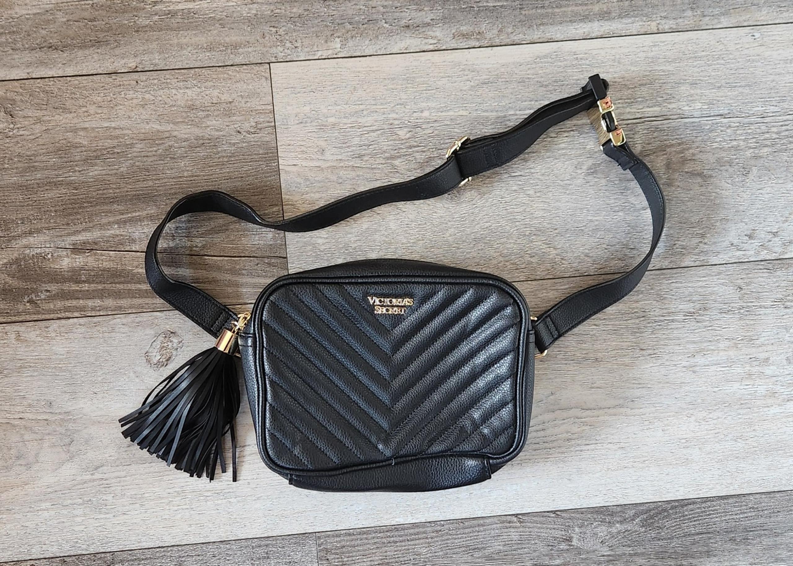 Victoria's Secret Black Quilted Crossbody Bag with Tassel