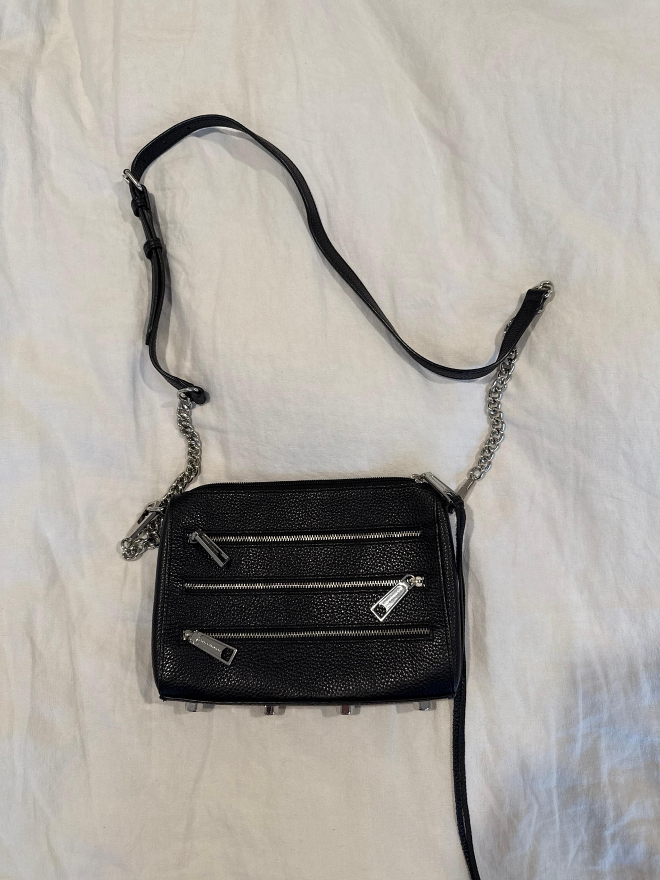 Rebecca Minkoff Black Leather with Silver HW Triple Zipper Crossbody Handbag