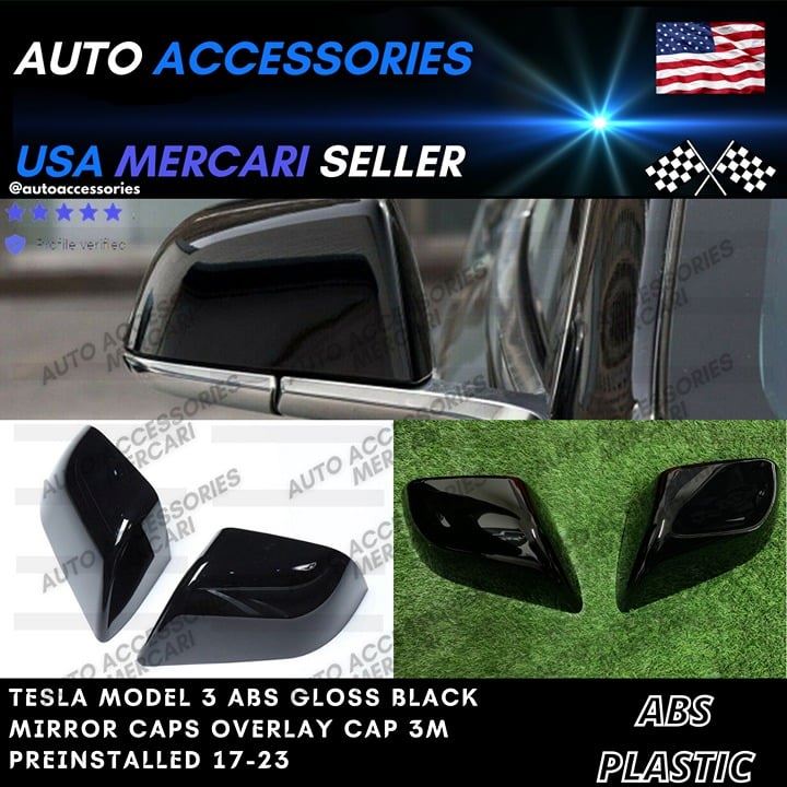 Tesla Model 3 ABS Gloss Black Mirror Caps Overlay Cap 3M Preinstalled 17-23 New