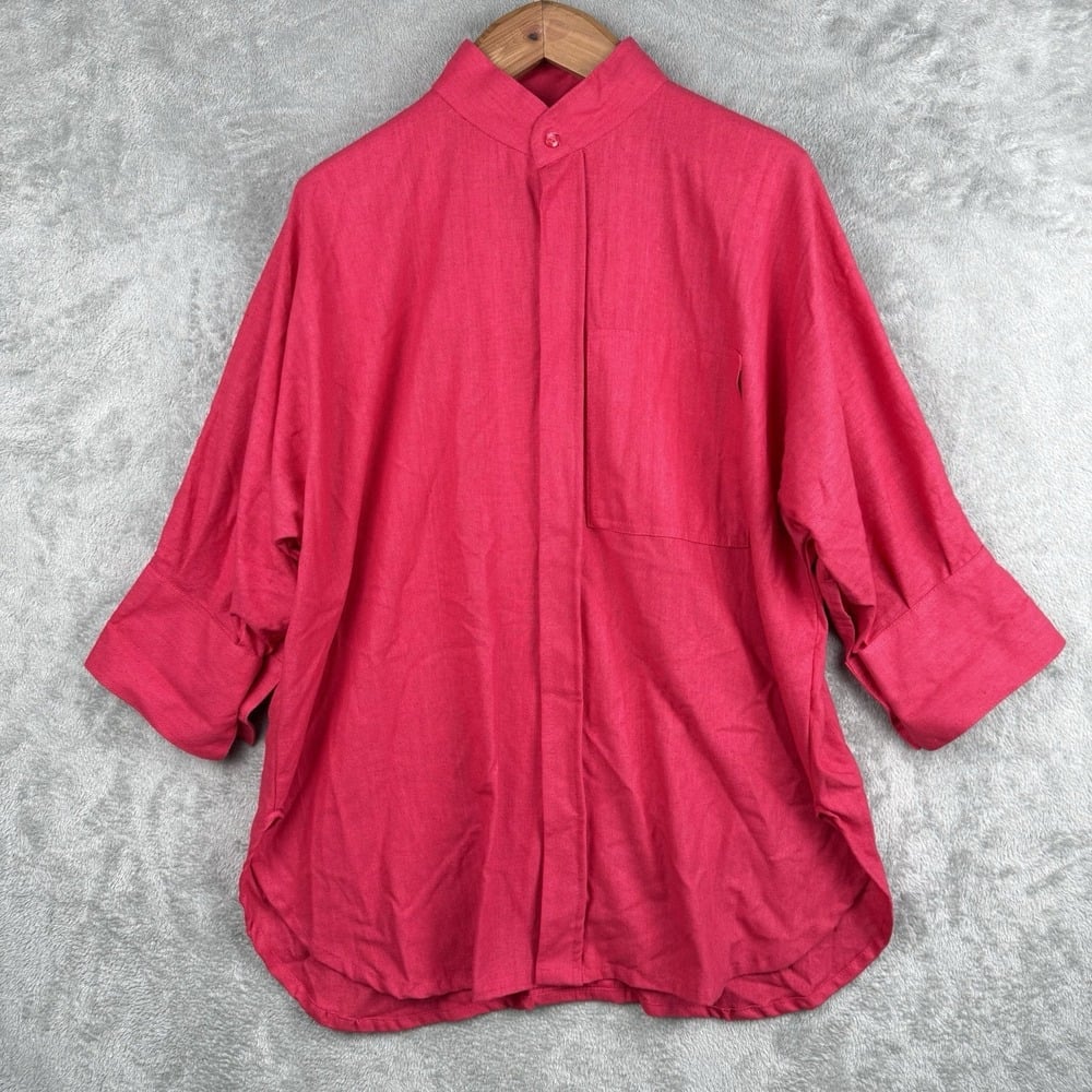 Dilemma Dhun Shroff Button Up Shirt Womens OS Pink Oversized Silk Art To Wear