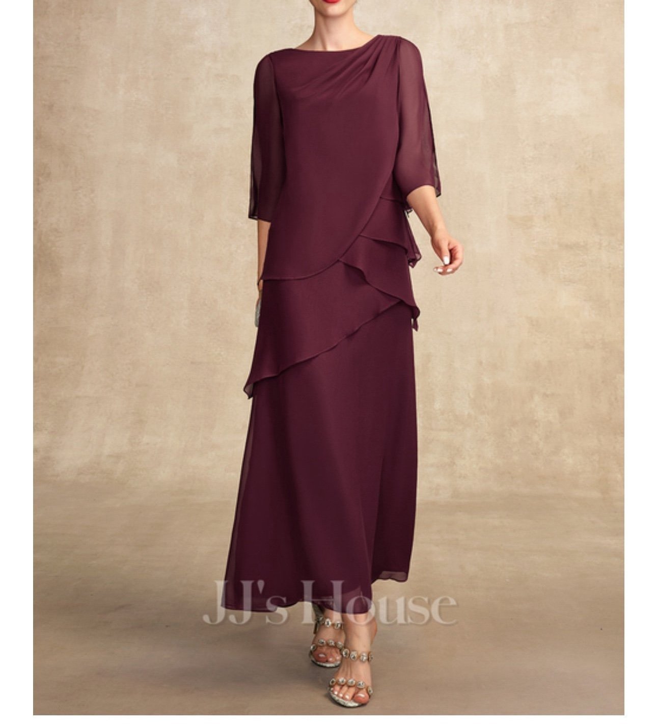 A-line Scoop Ankle-Length Chiffon Mother of the Bride Dress With Pleated #273280