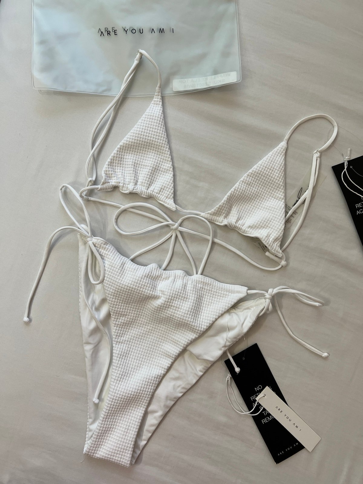AYAI Are You Am I Keela Waffle Lettuce Bikini Triangle Top + Bottoms Set