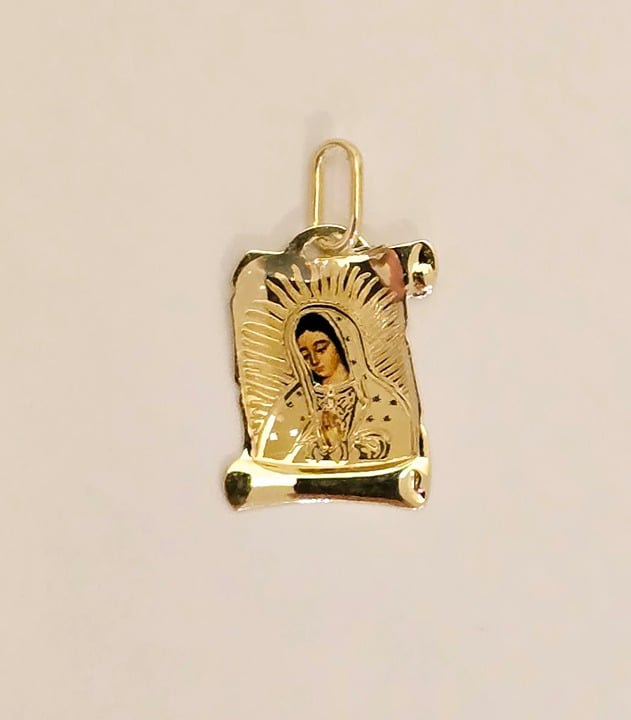 14k Solid Yellow Gold Guadalupe Religious Enamel Lady Gift for Her Pendant