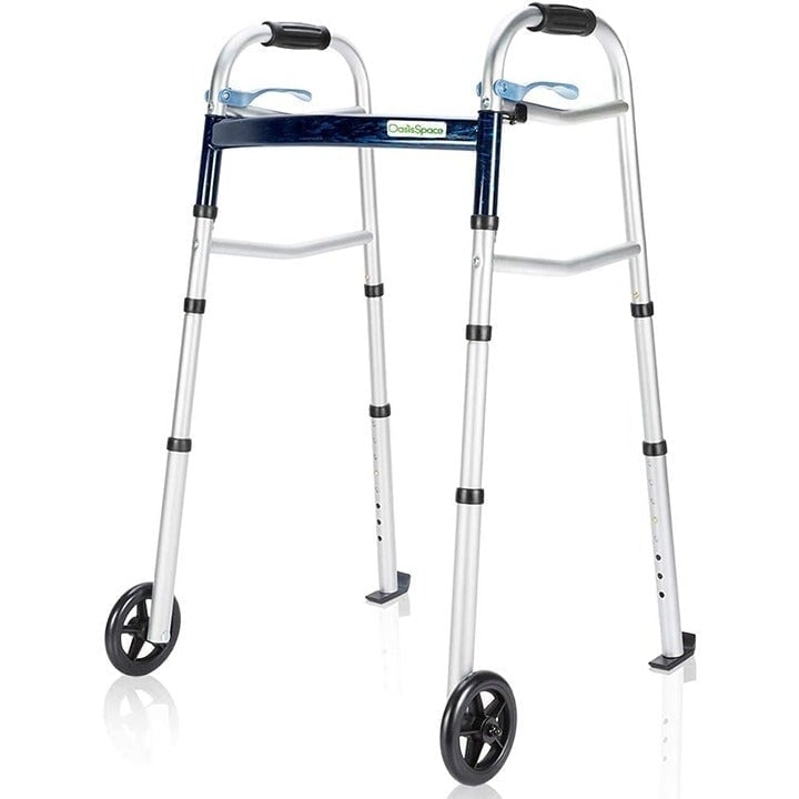 OasisSpace Compact Narrow Folding Walker Senior Adult Front Wheeled Aluminum