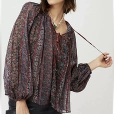 Ulla Johnson Red Blue Floral Print Deetra Silk Peasant Blouse Size 6