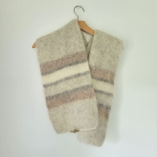Vintage 100% Wool Cozy Neutral Striped Scarf Hilda Lane 60x9