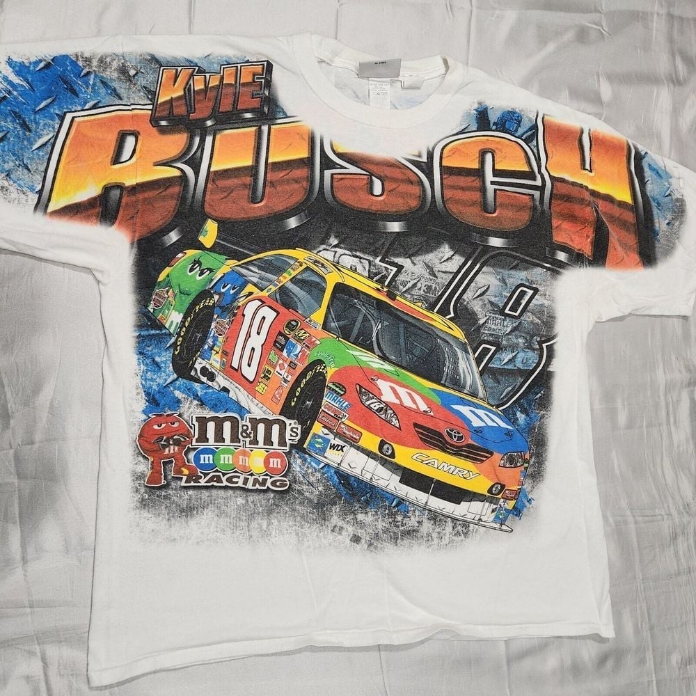 Vintage NASCAR Shirt Men XL AOP M&M Kyle Busch Chase Authentics All Over Print