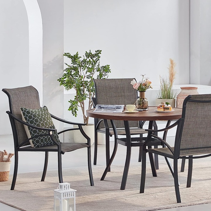 Round Patio Table with Adjustable Umbrella Hole, All Weather Outdoor