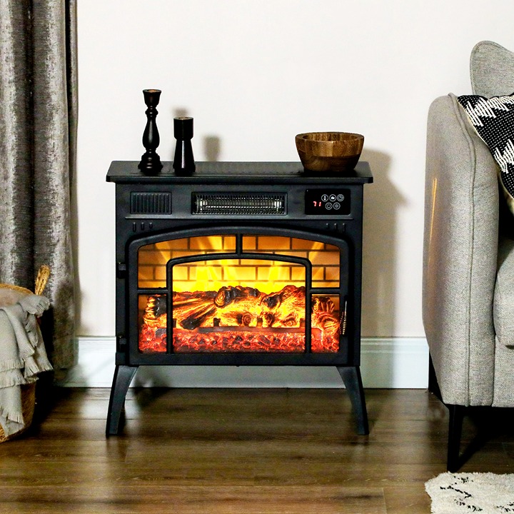 Infrared Electric Fireplace Heater Indoor 1500W 3D Flame Adjustable Temp